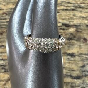Twisted Silver Tone Ring With Pave Rhinestones Size 8
